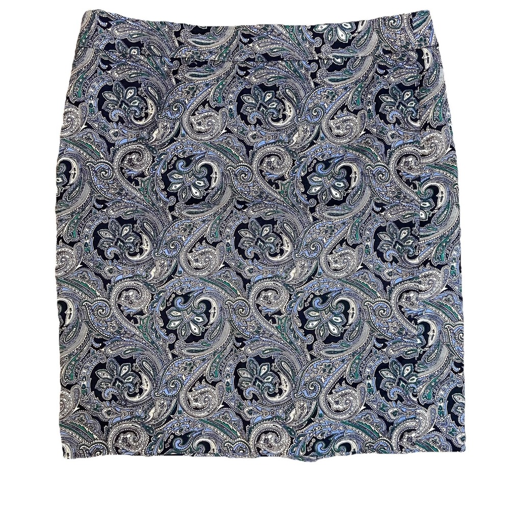 Ann‎ Taylor Blue Green Paisley Skirt Sz 16 Vintage Inspired Preppy Boho Classic